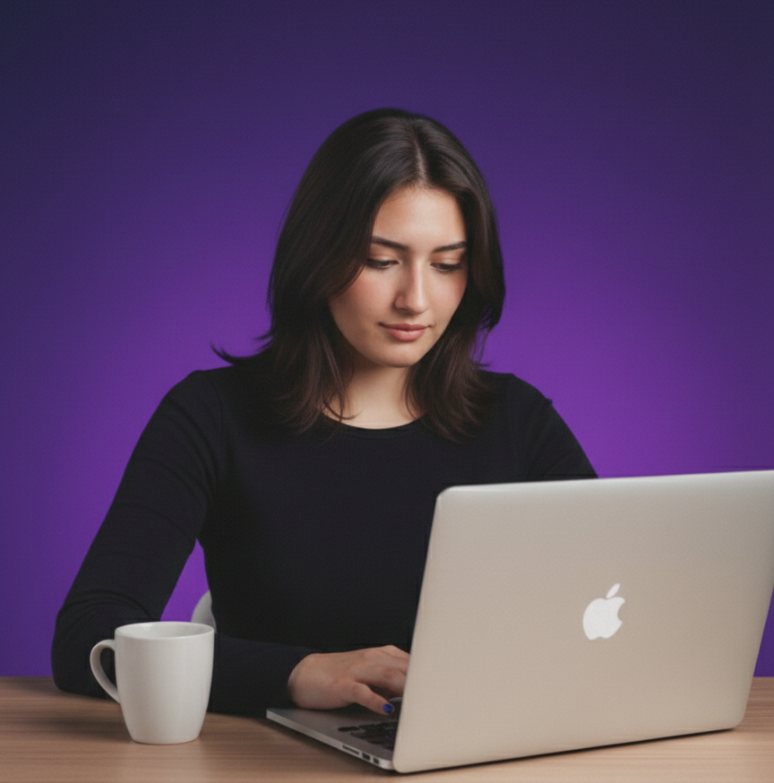 mujer mirando a su computadora